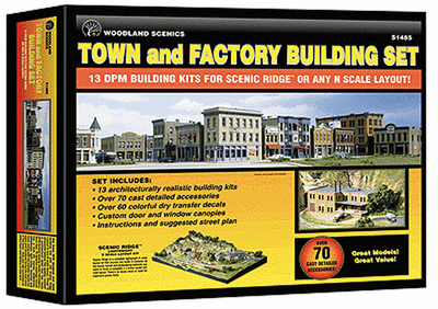 Bausatz Set mit 12 Häusern und 1 Fabrik
